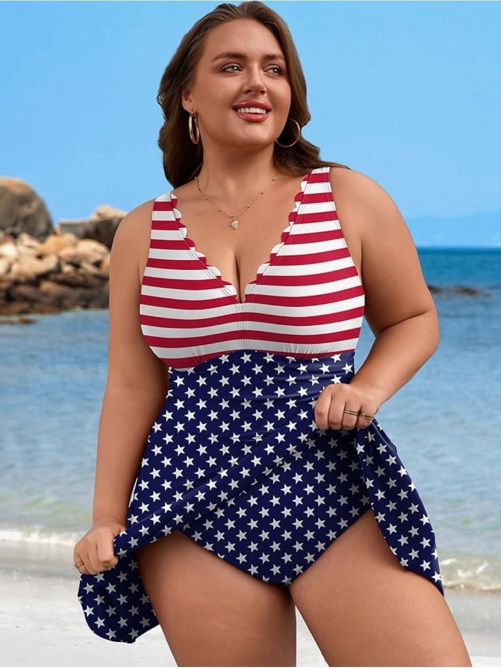 Charmo Women Plus Size Swimdress Stars & Stripes 1X